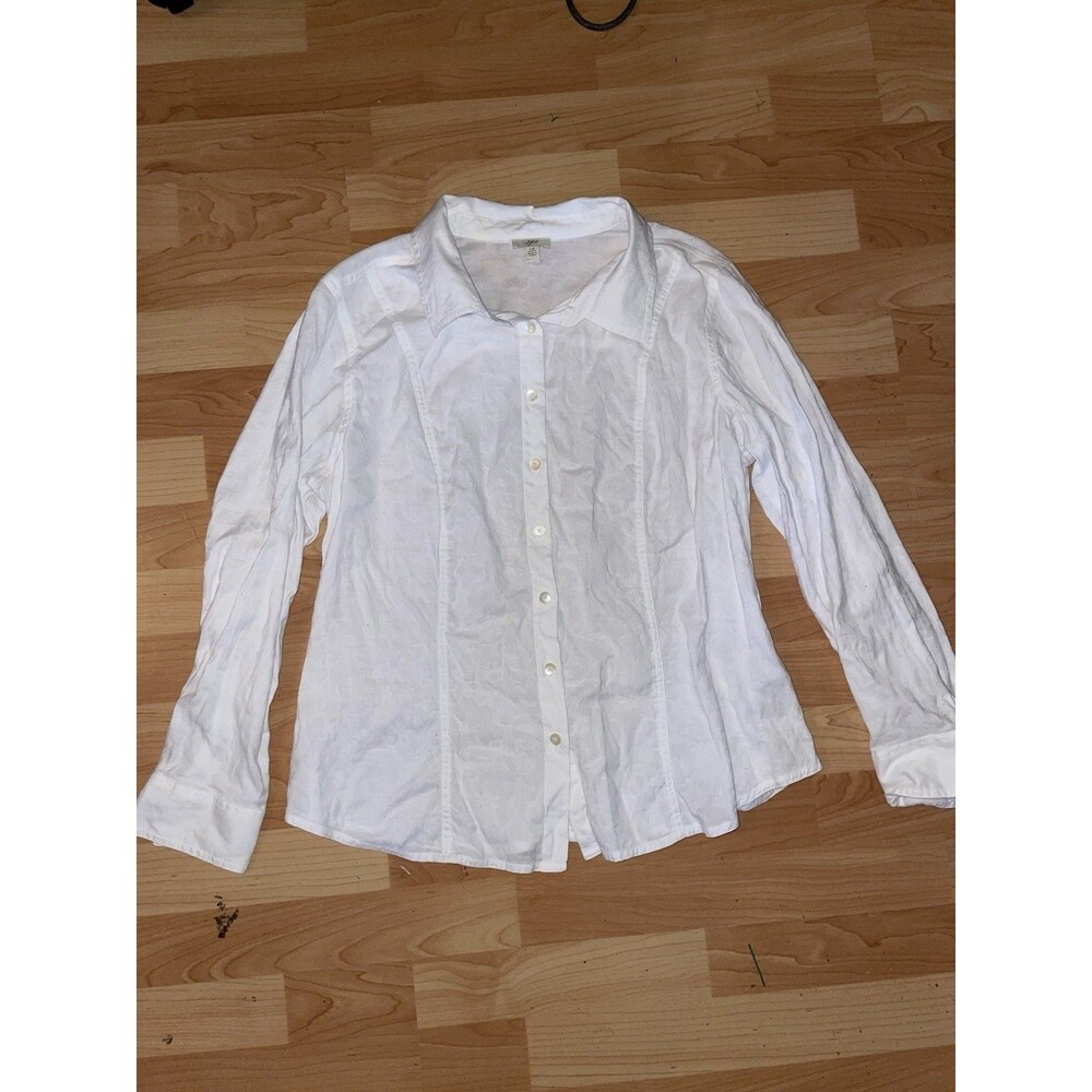 J.Jill White Button Up Shirt LP Petite Long Sleeve Cotton Blend Textured